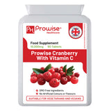 Prowise Cranberry 10,000mg with Vitamin C 80mg – 90 Vegan Tablets, Double Strength, No Added Sugar, Made in UK