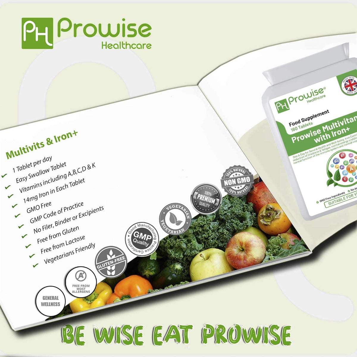 Prowise Healthcare Multivits and Iron+ Daily Multivitamin Tablets – Health Support, 180 Tabs