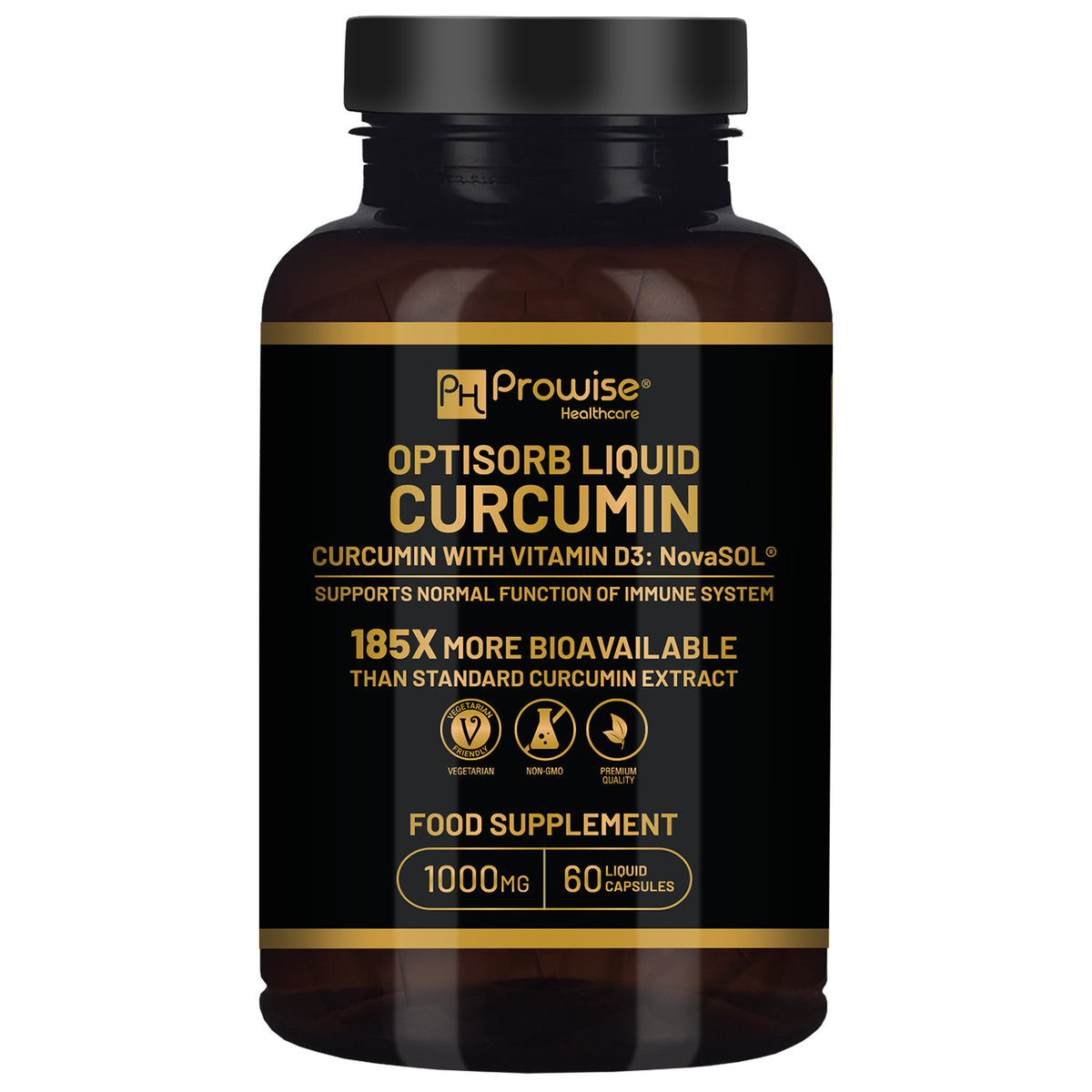 Prowise Optisorb Liquid Curcumin with Vitamin D3 – 60 Liqcaps, Turmeric NovaSOL Formula