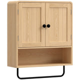 HOMCOM Wall-Mounted Bathroom Cabinet with 2 Doors, Open Shelf and Towel Rail – Bathroom Storage, Oak