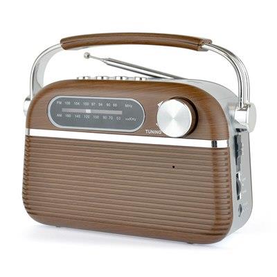 Lloytron Vintage Bluetooth Rechargeable Radio with AM/FM, USB and Micro SD MP3 Playback – Wood Effect