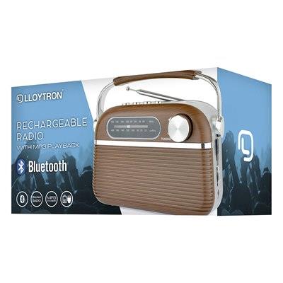Lloytron Vintage Bluetooth Rechargeable Radio with AM/FM, USB and Micro SD MP3 Playback – Wood Effect