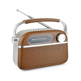 Lloytron Vintage Bluetooth Rechargeable Radio with AM/FM, USB and Micro SD MP3 Playback – Wood Effect