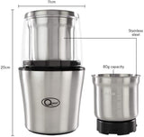 Quest Compact Electric Grinder with Stainless Steel Blades, 80g Capacity, 200W & 2 Grinder Cups – Wet & Dry Use