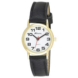 Ravel Ladies Classic Watch – White Dial, Gold Tone, Black Leather Strap