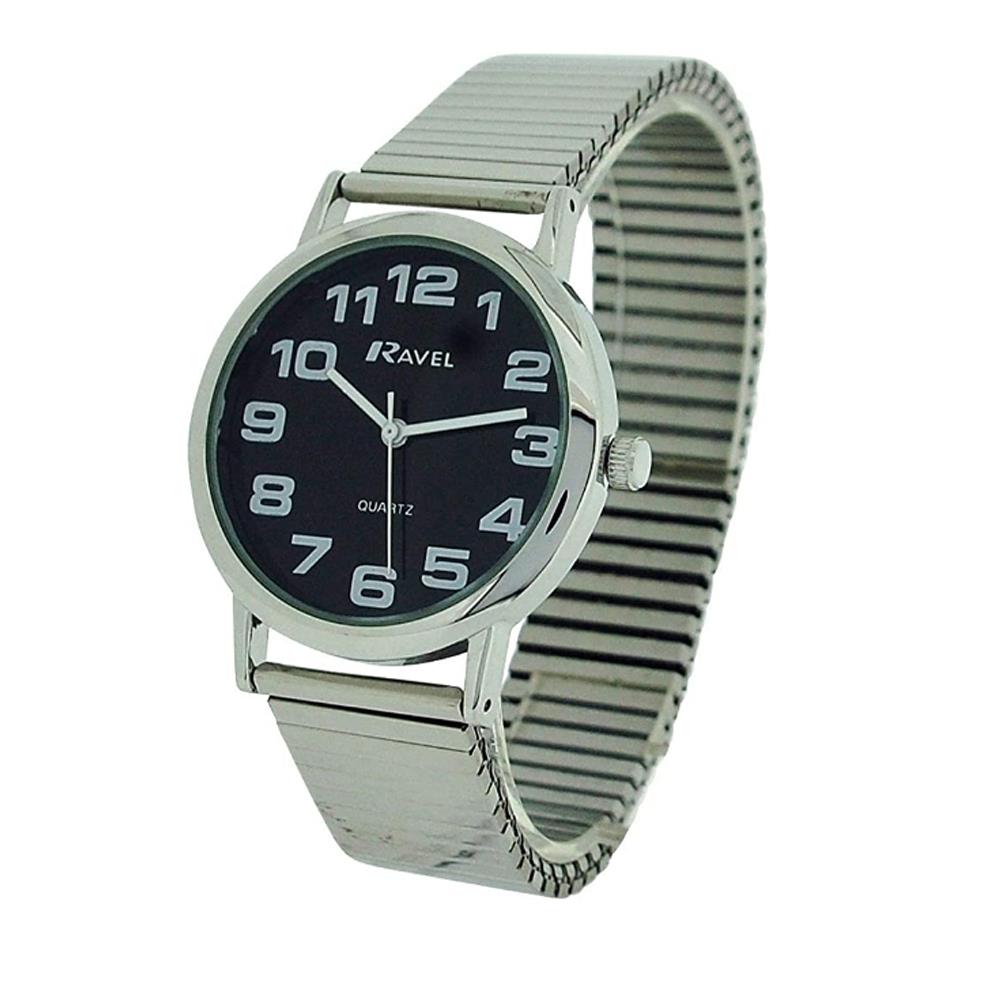 Ravel Men's Stainless Steel Expander Bracelet Watch – Black Dial, 35mm