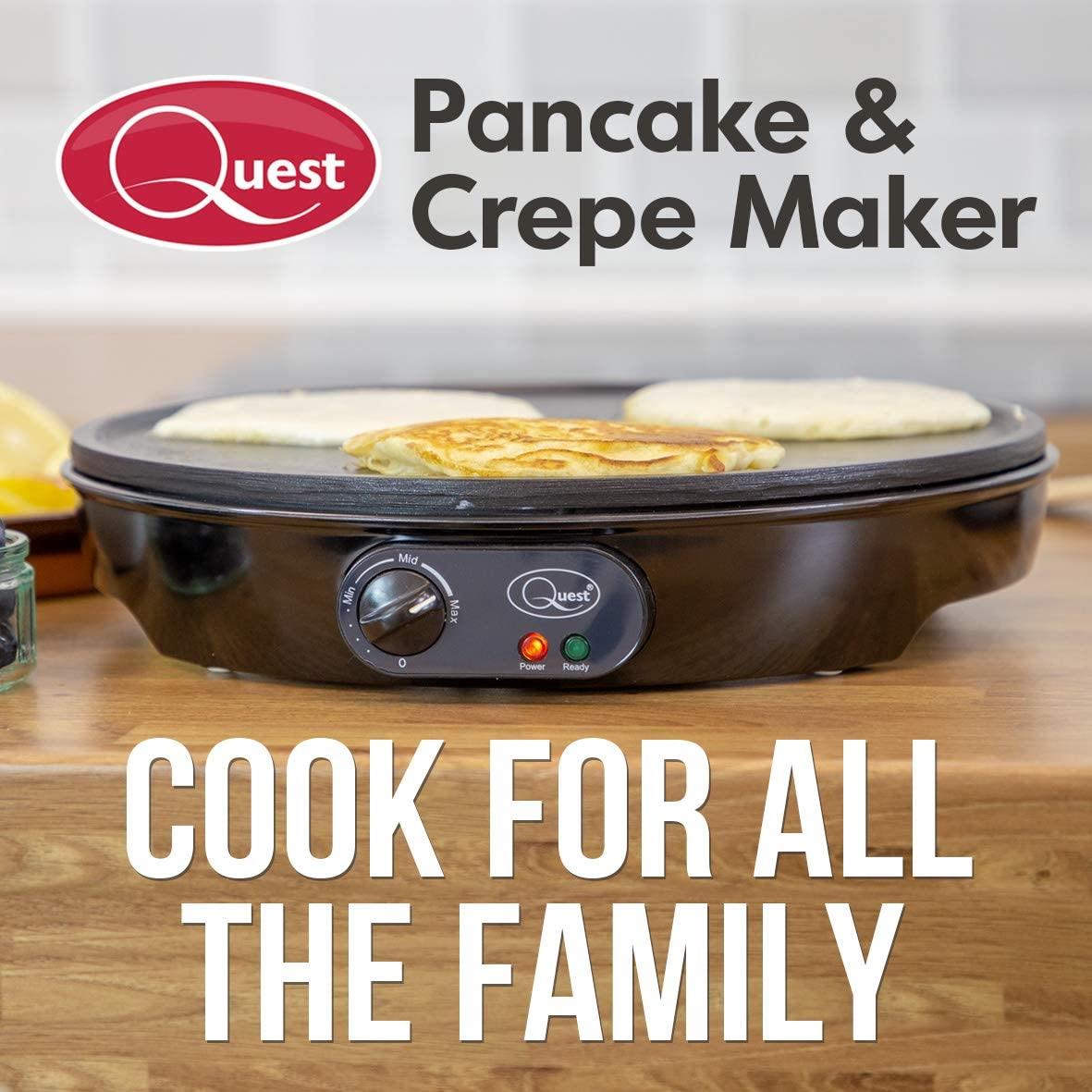 Quest 1000W Electric Pancake & Crepe Maker with Non-Stick Plate & Adjustable Temperature Control