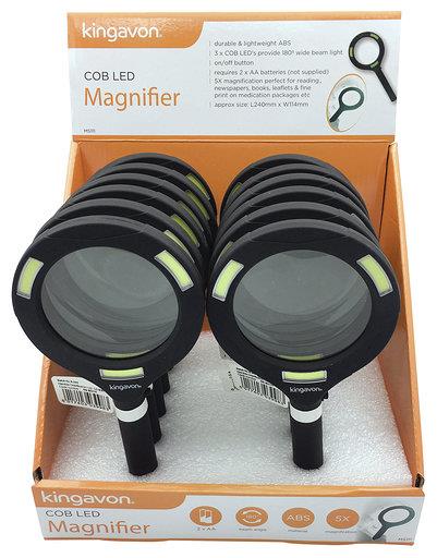 Kingavon Lightweight Magnifying Glass with 3W COB LED Light, 3x Magnification & 80mm Lens, Black