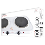 Kitchen Perfected Double Hot Plate 2000W with Variable Heat & Overheat Protection – Cast Iron, White