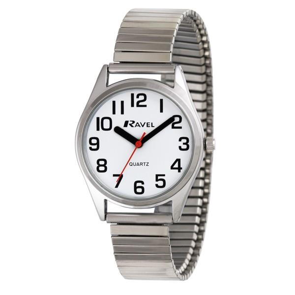Ravel Men's Bold Easy Read Expander Bracelet Watch – Silver Tone