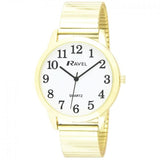 Ravel Men's Bold Number Expander Bracelet Watch – White Dial, Gold Tone