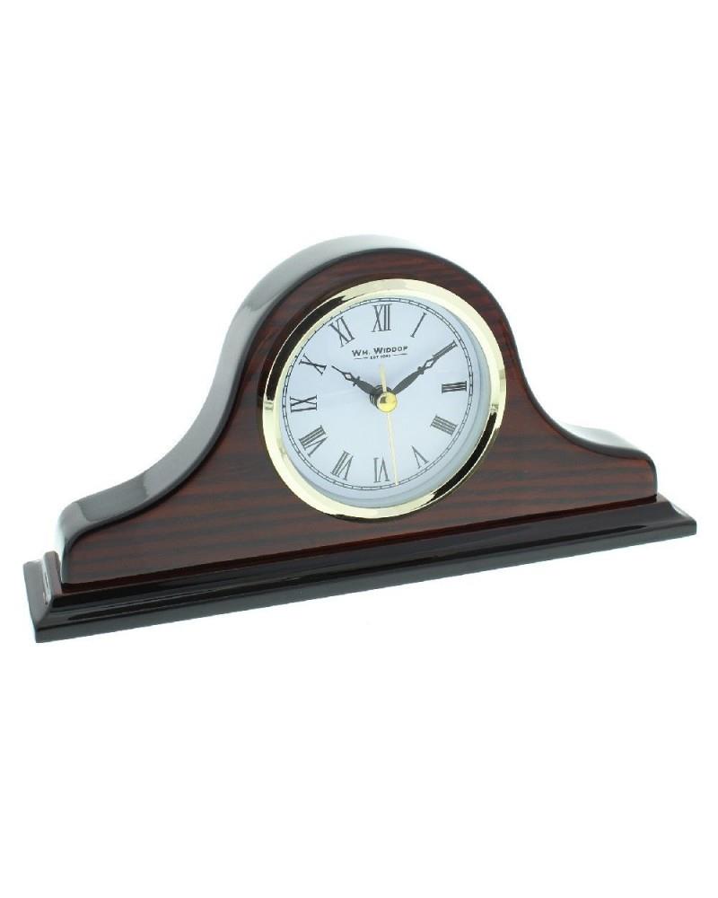 Wm. Widdop Napoleon Mantel Clock with Mahogany Effect Wooden Case, Round White Dial & Roman Numerals