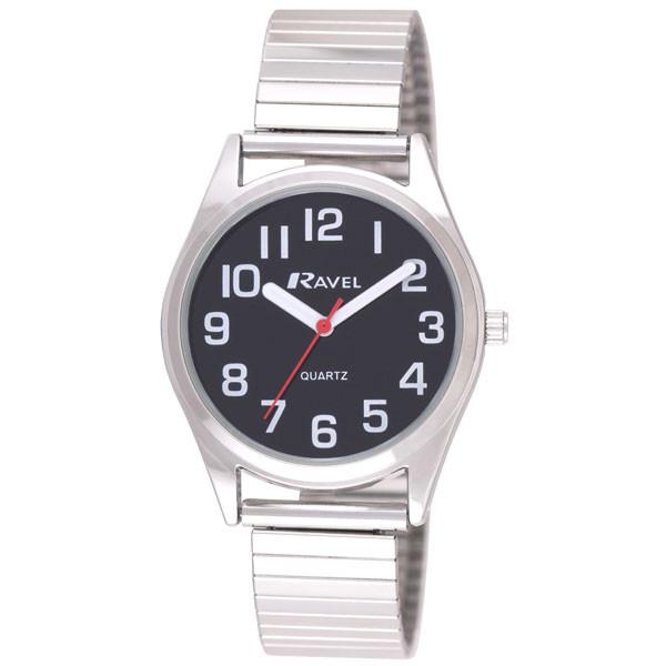 Ravel Ladies Classic Super Bold Easy Read Watch, Black and Silver Expander Bracelet – R0225.03.2