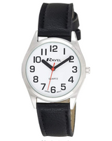 Ravel Women's Super Bold Easy-Read Watch, White Dial, Black Faux Leather Strap – R0125.01.2
