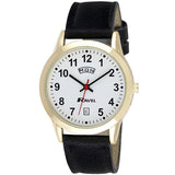 Ravel Men's Day/Date Watch with Gilt Case & Faux Leather Strap – Arabic Dial Quartz Watch, R0706.19.1