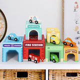 SOKA Stacking Cube Toy with 6 Vehicles – Stacker Tower for Emergency Cars and Role Play