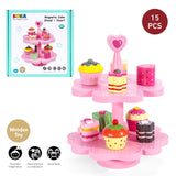 SOKA Wooden Magnetic Cake Stand Play Set, Heart Design – Pretend Afternoon Tea Toy for Kids