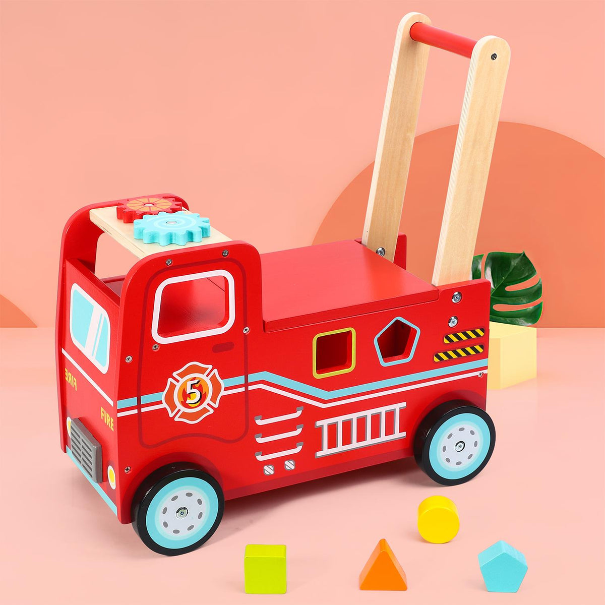 SOKA Fire Engine Ride-On and Push Toy – Red Fire Truck for Kids' Imaginative Play