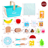 SOKA Happy Day Wooden Picnic Basket Play Set with Blanket – Kids Pretend Play Food Toy