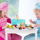 SOKA Happy Day Wooden Picnic Basket Play Set with Blanket – Kids Pretend Play Food Toy