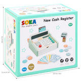 SOKA Wooden Cash Register Toy with Realistic Accessories – Kids Pretend Shop Role Play Set