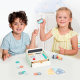 SOKA Wooden Cash Register Toy with Realistic Accessories – Kids Pretend Shop Role Play Set