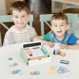 SOKA Wooden Cash Register Toy with Realistic Accessories – Kids Pretend Shop Role Play Set