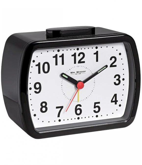 William Widdop Oblong Quartz Alarm Clock with Bell Alarm – Bedside Clock, Black