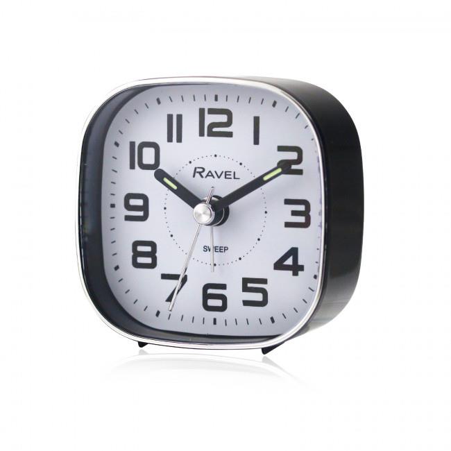 Ravel Petite Bedside Quartz Alarm Clock with Luminous Hands & Beep Alarm – Easy-Read Dial, Black