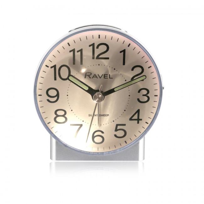 Ravel Round Mid-Size Quartz Bedside Alarm Clock with Snooze, Light and Crescendo Alarm