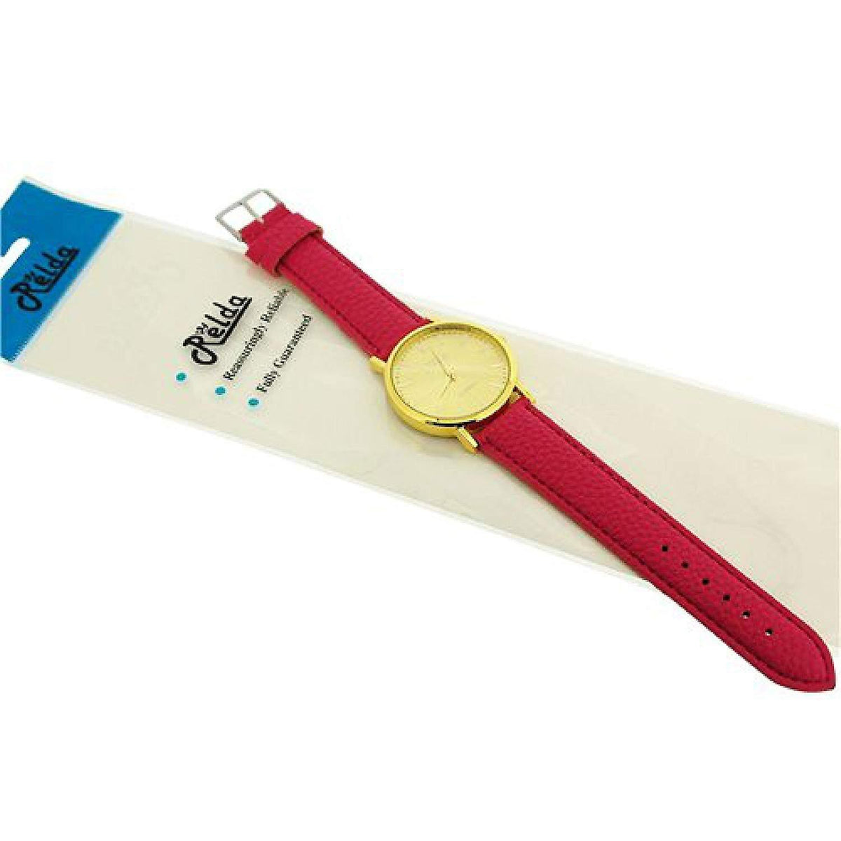 Relda Women's Analogue Watch with Jumbo Gold Tone Dial and Pink PU Strap – Quartz Everyday Wristwatch REL61