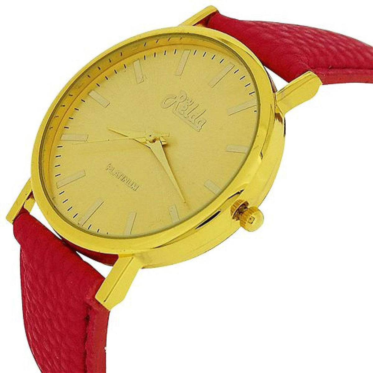 Relda Women's Analogue Watch with Jumbo Gold Tone Dial and Pink PU Strap – Quartz Everyday Wristwatch REL61