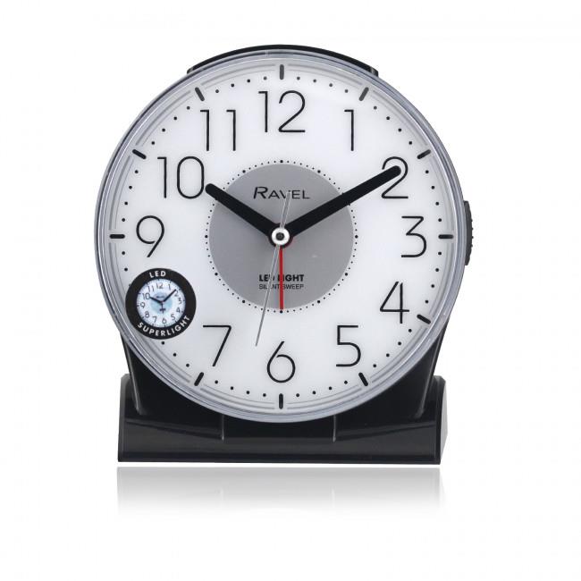 Ravel Large Contemporary Bedside or Mantel Quartz Alarm Clock with LED Superlight – Black