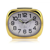Ravel Small Pillow-Shaped Quartz Bedside Alarm Clock with Chrome Edging, White and Gold
