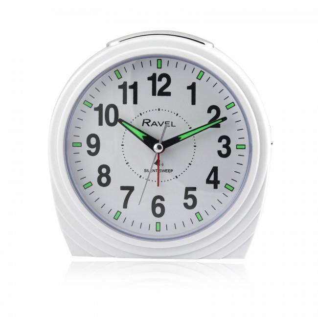 Ravel Large Art Deco Bell Alarm Clock with Quartz Movement – Bedside and Mantel Clock, Gloss White