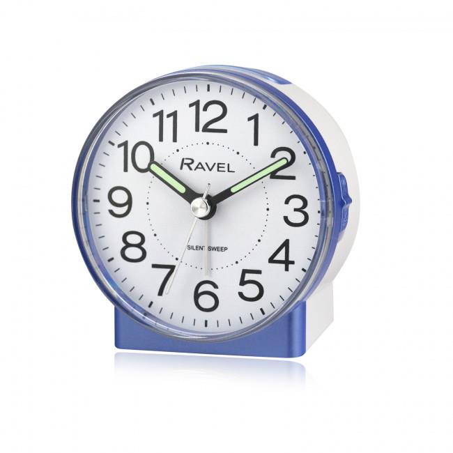 Ravel Round Mid-Size Quartz Bedside Alarm Clock with Snooze, Light and Crescendo Alarm, Blue