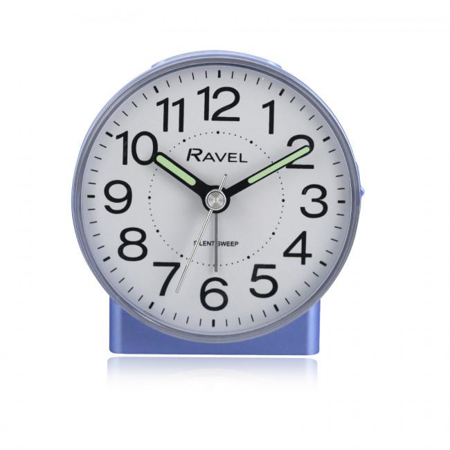 Ravel Round Mid-Size Quartz Bedside Alarm Clock with Snooze, Light and Crescendo Alarm, Blue