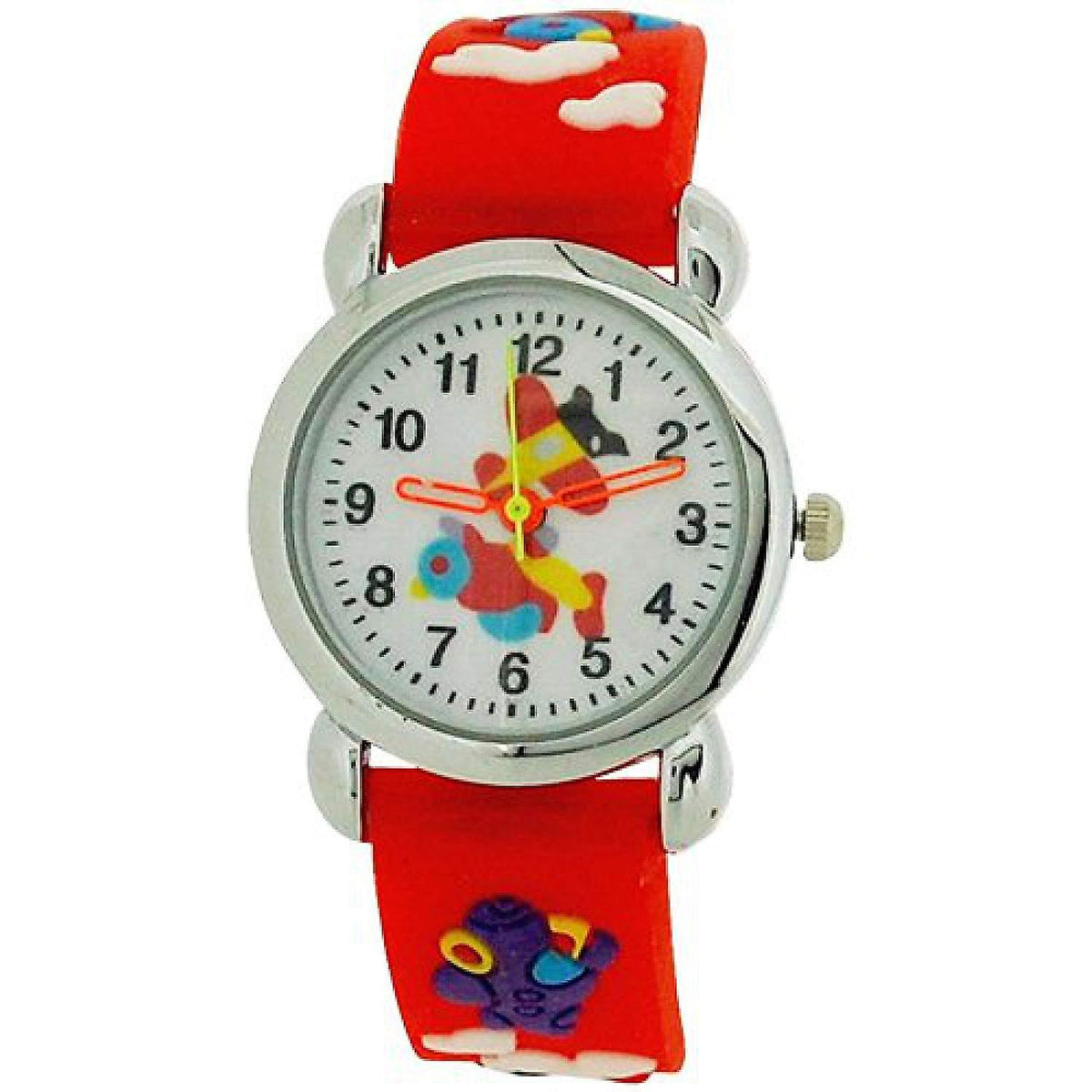 Relda Children's Analogue Watch with 3D Flying Aeroplane Silicone Strap – Quartz Boy's Watch, Red, REL44