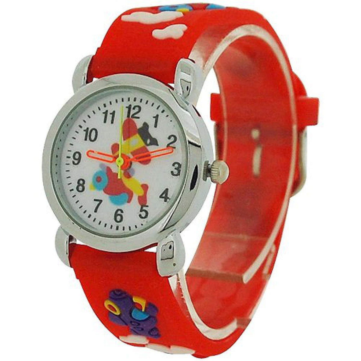 Relda Children's Analogue Watch with 3D Flying Aeroplane Silicone Strap – Quartz Boy's Watch, Red, REL44