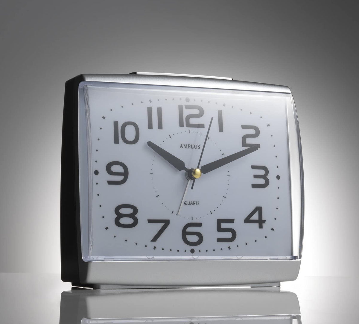 Amplus Large Number Silent Sweep Alarm Clock with Light, Snooze and Glow Dial – Silver