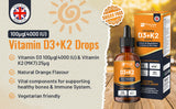 Vitamin D3 4000iu + K2 MK7 25µg Orange Liquid Drops – High Strength 30ml Bottle, 300 Servings