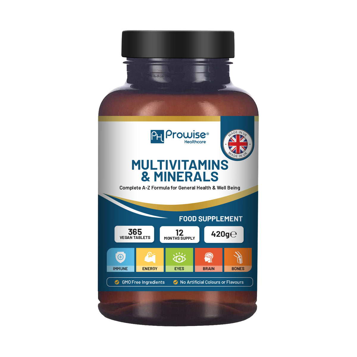 Prowise A-Z Multivitamins & Minerals – 365 Vegan Tablets with 26 Active Vitamins & Minerals, 12-Month Supply