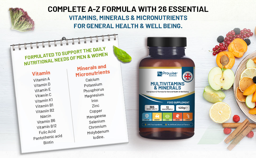 Prowise A-Z Multivitamins & Minerals – 365 Vegan Tablets with 26 Active Vitamins & Minerals, 12-Month Supply