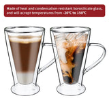 VINSANI CASA Double Wall Glasses, Set of 2 Borosilicate Glass Cups for Hot & Cold Drinks – Clear