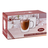 VINSANI VITRUM Double Wall Glasses, Set of 2 Borosilicate Glass Cups for Hot & Cold Drinks – Clear