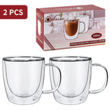 VINSANI VITRUM Double Wall Glasses, Set of 2 Borosilicate Glass Cups for Hot & Cold Drinks – Clear
