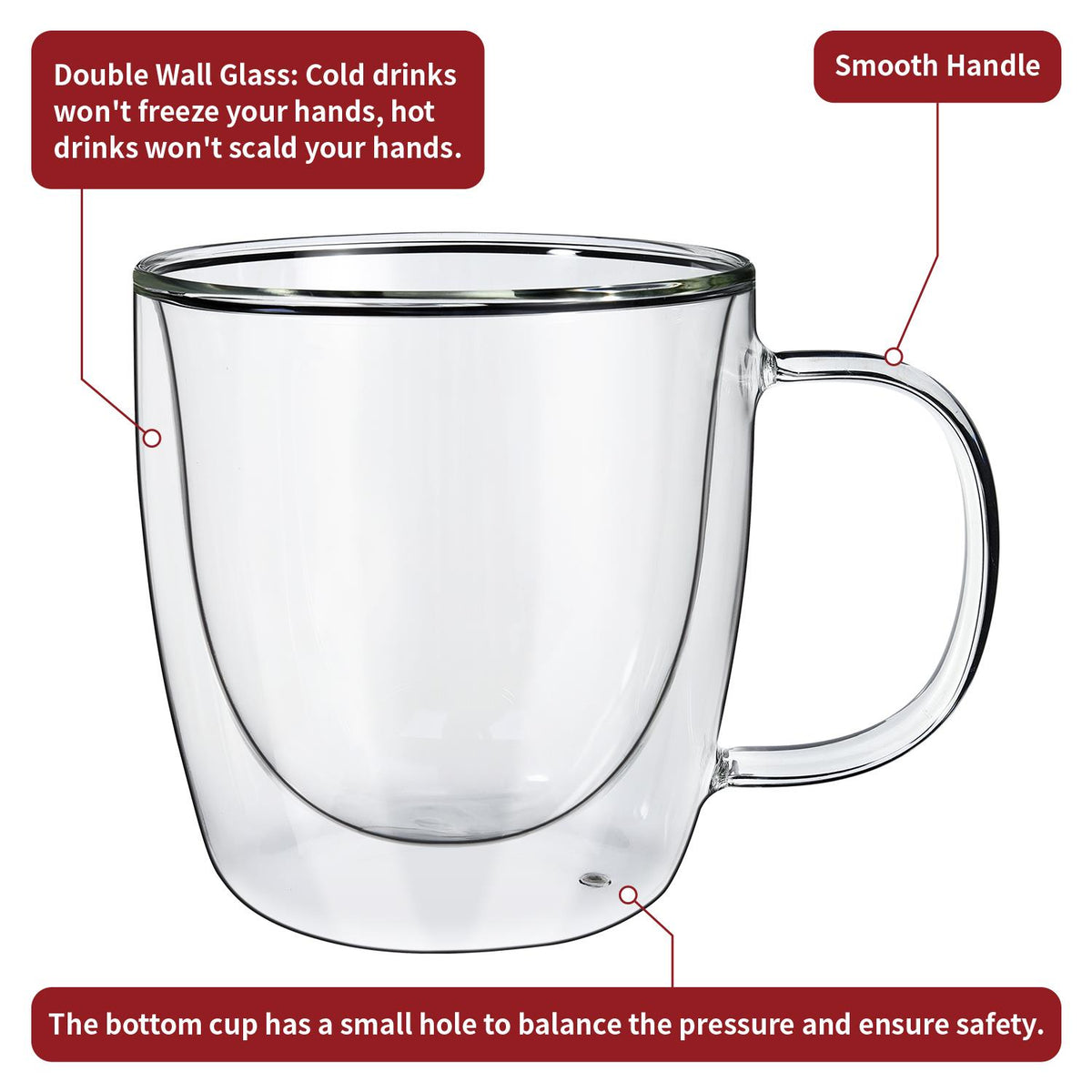VINSANI VITRUM Double Wall Glasses, Set of 2 Borosilicate Glass Cups for Hot & Cold Drinks – Clear
