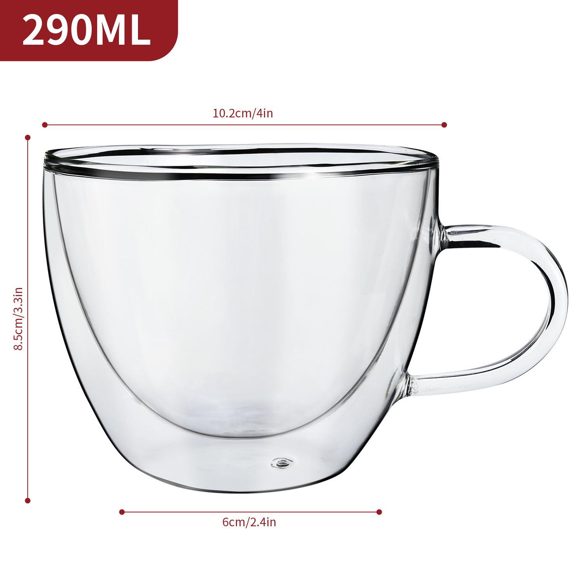 Vinsani Double Wall Glasses Set of 2 – Borosilicate Glass Cups for Hot and Cold Drinks, VASO 290ml