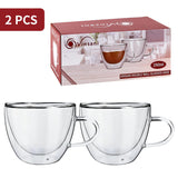 Vinsani Double Wall Glasses Set of 2 – Borosilicate Glass Cups for Hot and Cold Drinks, VASO 290ml