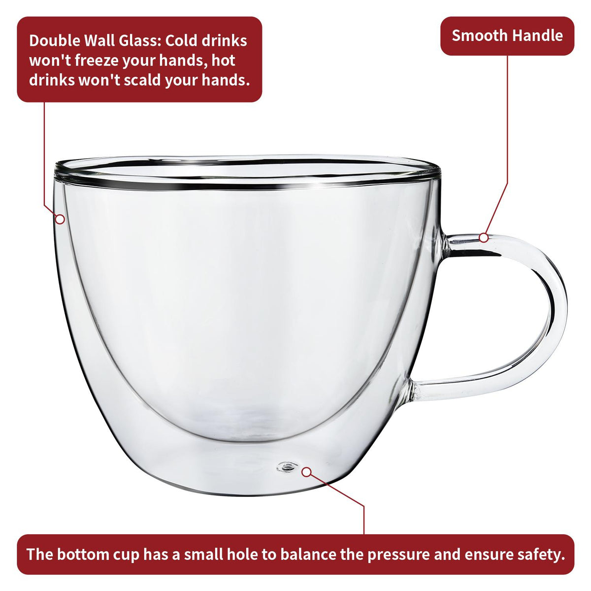 Vinsani Double Wall Glasses Set of 2 – Borosilicate Glass Cups for Hot and Cold Drinks, VASO 290ml